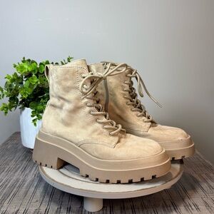 Steve Madden Malvina Lace-Up Platform Combat Boots Tan Suede Leather Size 7